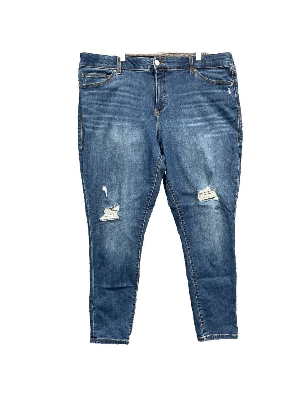 Lularoe Skinny Jeans Womens 40 Blue Distressed Magic Waistband Comfort Stretchy